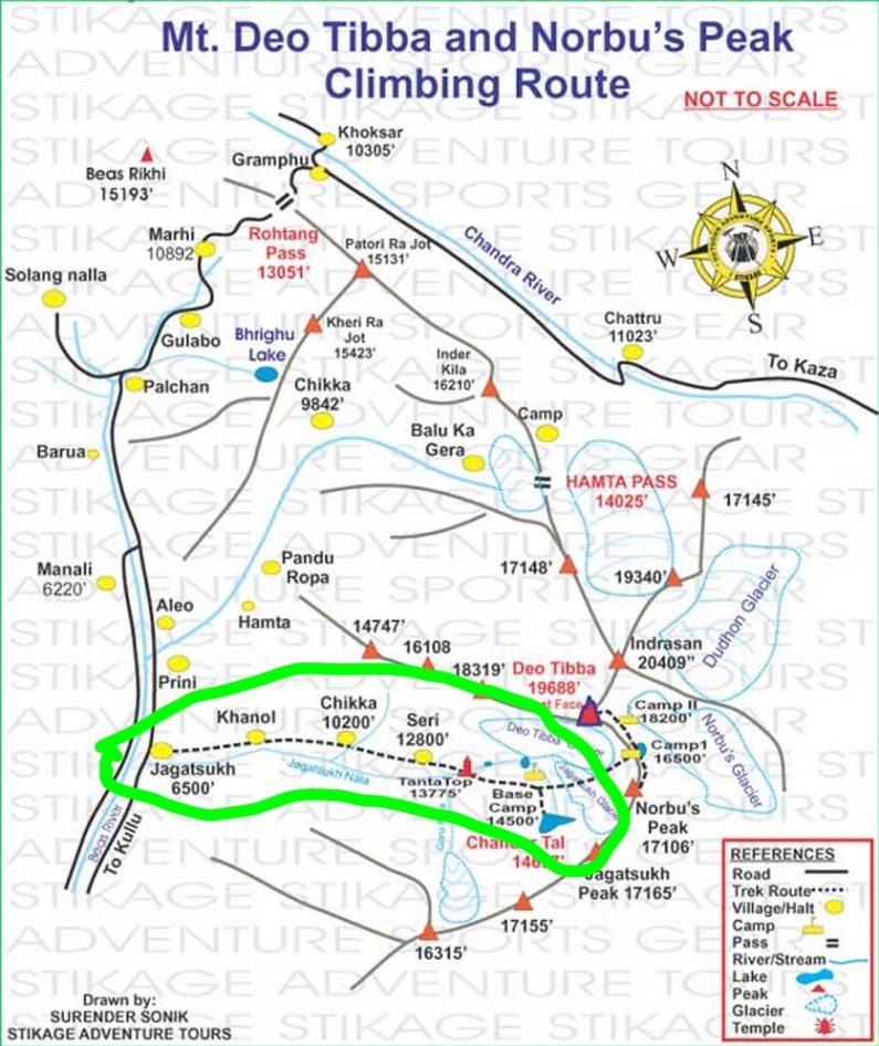 Схема нашего маршрута треккинга в Манали, Перевал Хампта