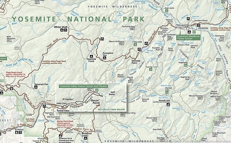 Йосемите - карта парка
